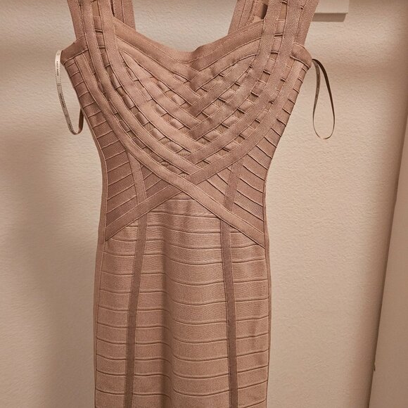 Hervé Léger Bandage Dress XS Nude / Pink Bodycon Cocktail Evening Dress - Picture 1 of 3